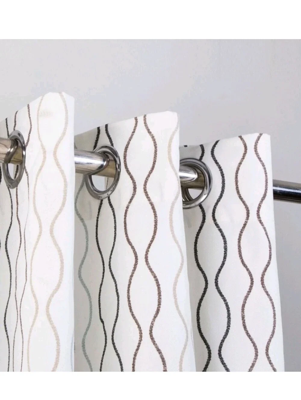 Ikea Henny Rand Curtains, White/Gray/Taupe Wave Pattern, Discontinued, 4 Panels